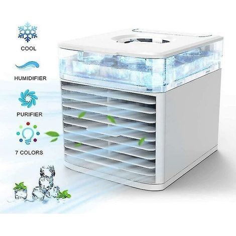pair Rafraîchisseur d'air portable 4-en-1 – Refroidissement, humidification, purification – 7 couleurs LED – Pour espaces confinés – USB (1/4)