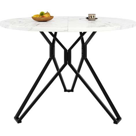 CHICFURN Tavolo da pranzo rotondo 100x100x76 cm in MDF effetto marmo e metallo, 4 posti (1/5)
