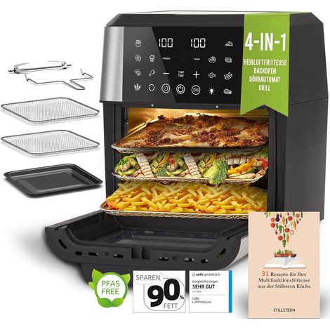 12L XXL Heißluftfritteuse 1800W mit 12 Programmen, Touchscreen, Minibackofen, Timer und Rotisserie-Zubehör (1/5)