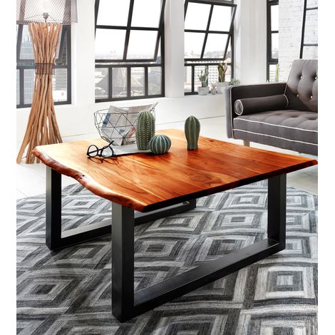 Couchtisch Baumkante 120 x 80 cm Akazie cognacfarben schwarz Esra (1/2)