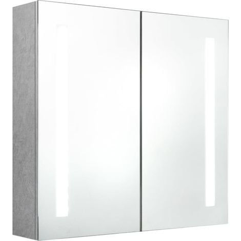 Armoire murale à miroir de salle de bain  Armoire Toilette Moderne avec miroir LED Gris béton 62x14x60 cm -68980 (1/5)