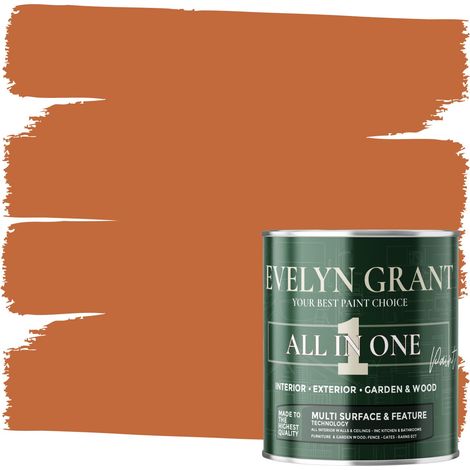 EVELYN GRANT All-IN-ONE Paint & Primer - Multi-Surface Paint For Interior Walls, Outdoor Garden & Exterior Walls, Wood Furniture - High Durability Multi-Feature - Terracotta Tiles - 0.5L - Matt