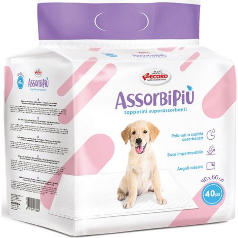 40 tappetini Assorbipiù assorbenti per cani con angoli adesivi 40x60 cm