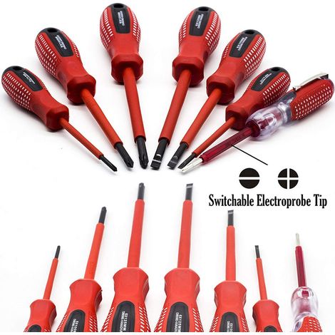 TrAdE Shop Traesio - Set 7 Pezzi Cacciaviti Giraviti Isolati Con Manico In Gomma Grip Con Cercafase - (1/4)
