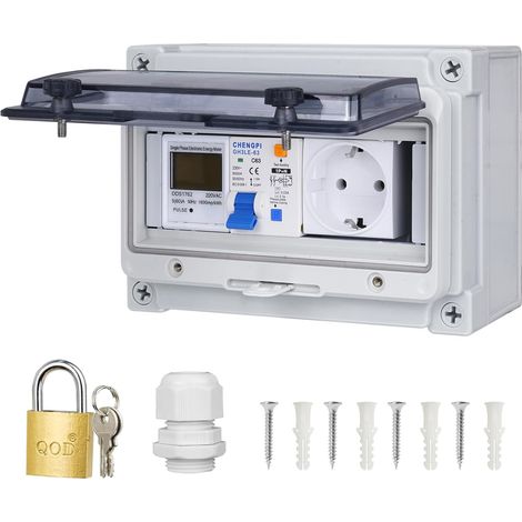 Boîtier de Distribution,Coffret Electrique Etanche avec Compteur électrique,Boitier Etanche Electrique Exterieur avec Prises et Interrupteurs de Fuite,Tableau Electrique 8 Modules (1/5)