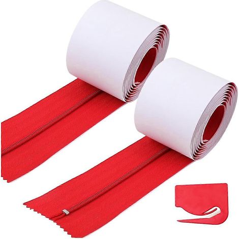 Bâche auto-adhésive de protection instantanée contre la poussière pour porte, double fermeture éclair rouge. (1/5)