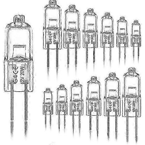 Lot de 12 ampoules halogènes G4 20 W 12 V 2800 K à 2 broches pour hotte, cuisine, salon, chambre (1/4)
