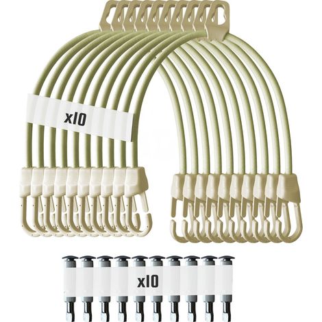 TECPLAST Pack 10 Sandows Piscine Ivoire 8 mm double crochets + 10 Pitons douille escamotables 12mm - Pack Tendeur Piscine PAP2