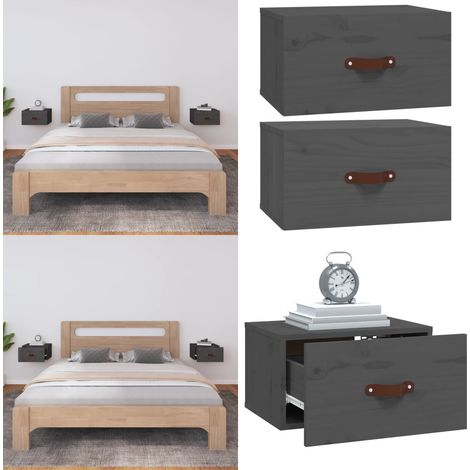 Wand-Nachttische 2 Stk. Grau 40x29,5x22 cm - Wand-Nachttisch - Kiefernholz Möbel - Grau - Wohnzimmer Dekoration - Schlafzimmer Einrichtung - Home & Living (1/5)