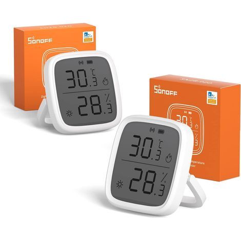 2er-Pack Mini-ZigBee-Smart-Temperatur- und Feuchtigkeitssensoren, geeignet für SONOFF SNZB-02D – Innenthermometer und Hygrometer mit LCD-Bildschirm, 5-Sekunden-Update, kompatibel mit Alexa und Google  (1/5)