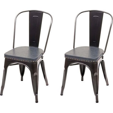 2er-Set Esszimmerstuhl HHG-447e, Küchenstuhl Stuhl, Chesterfield Metall Kunstleder Industrial Gastronomie schwarz-grau