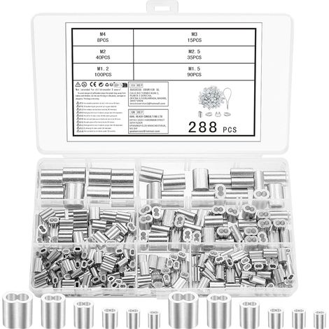 288 Pcs Manchons de Presse en Aluminium, Manchons en Aluminium Doubles Manchons de Sertissage, Manchons de Serrage, Manchons à Sertir à Double(1,2mm 1,5mm 2mm 2,5mm 3mm 4mm) (1/5)