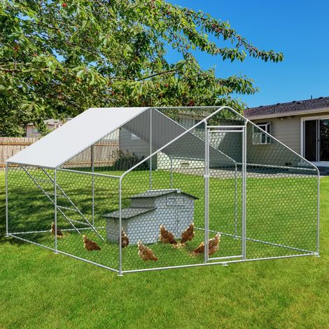 Recinto per pollaio da giardino 3x4x2 m - Gabbia con rete metallica, tetto impermeabile e serratura di sicurezza - Argento (1/5)