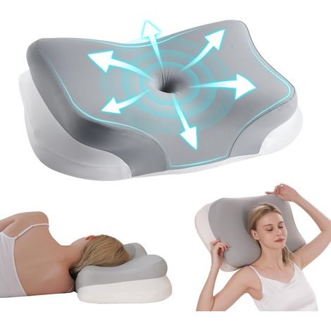 Oreiller Cervical Orthopédique Ergonomique, Mousse à Mémoire de Forme Rafraîchissante Inodore Haute Densité, Soulage Douleurs Cervicales, Adapté aux Dormeurs Côté/Dos/Ventre, Housse Lavable (1/5)