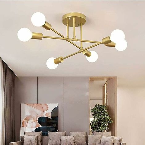 Vintage Ceiling Chandelier, Modern LED Ceiling Light 6 Arms, 6 Lights Ceiling Light E27 Industrial Pendant Light for Living Room Bedroom Loft Kitchen (Without Bulb) (1/5)