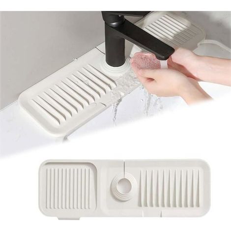 2PCS Tampon d'égouttage de robinet en silicone, Silicone Draining Mat, Tapis de Robinet en Silicone,Attrape-Éclaboussures de Robinet (1/4)