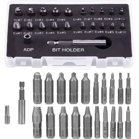 Extracteur de vis casses 22 pices, porte-embout de tournevis magntique et adaptateur de douille pour vis casses, extracteur de boulons dnuds (1/4)