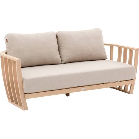Divano da giardino a 3 posti lemindo in eucalipto e beige, in poliestere ed eucalipto - Hespéride