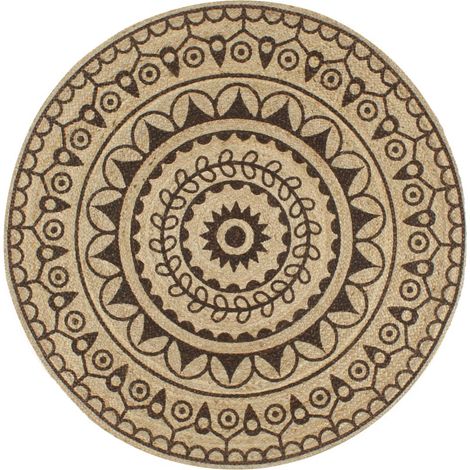 Tapis en jute fait main à motif marron foncé, 90 cm
