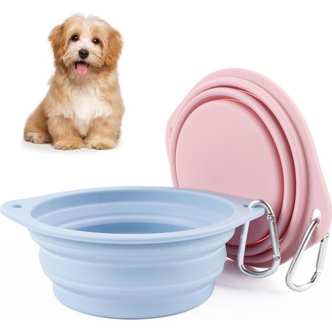 2 Pack Collapsible Silicone Dog Bowl Leak-Proof Travel Bowl for Travel and Pets Water and Food (Pink, Blue) (1/5)
