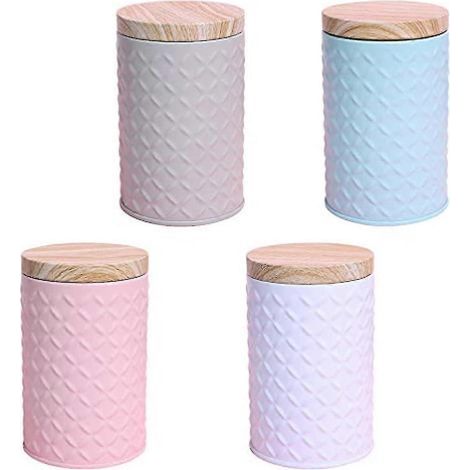 Set mit 4 Metalldosen mit Deckel, ideal zum Kochen, für Kekse, Zucker, Mehl, Kräuter und Gewürze. Verschiedene Farben. (1/5)