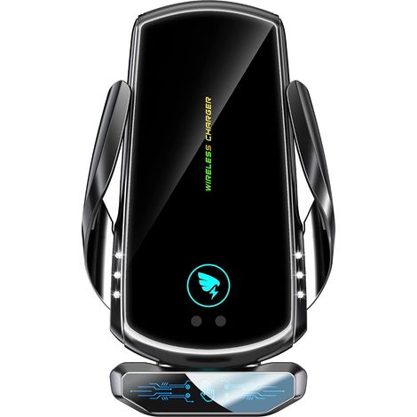 Chargeur de voiture sans fil 15 W Qi Chargeur rapide écran tactile Support de téléphone portable rotatif à 360 °, induction électromagnétique, noir (1/5)