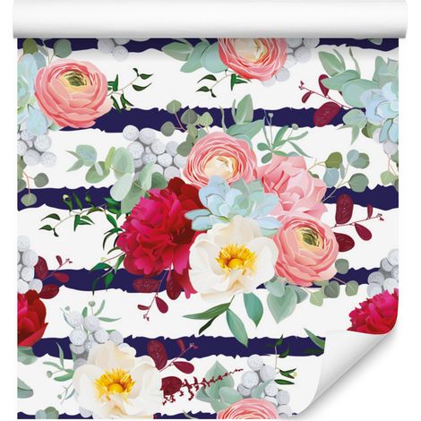 Carta da parati con peonie, ranuncoli e rose per soggiorno e camera da letto, 50x1000 cm. (1/5)