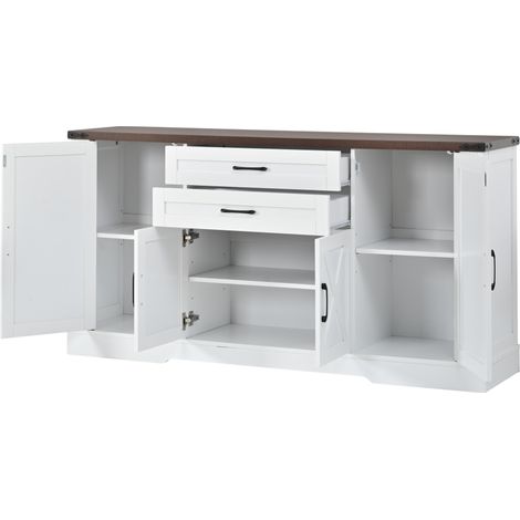 Buffet de Cuisine avec 4 Portes, 2 Tiroirs et Étagères Réglables, en MDF et Panneaux, 160 x 39 x 81.5 cm, Blanc (1/5)