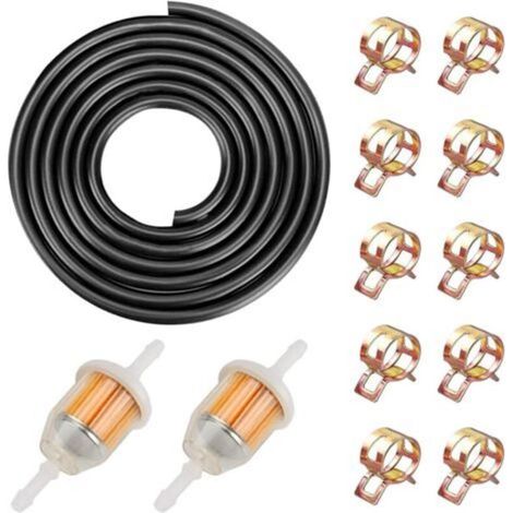 Kit de tuyau de carburant Ø 8 mm, 2 m, 10 colliers de serrage, 2 filtres à essence, pour motos, voitures, tondeuses à gazon, camions-Crezuo