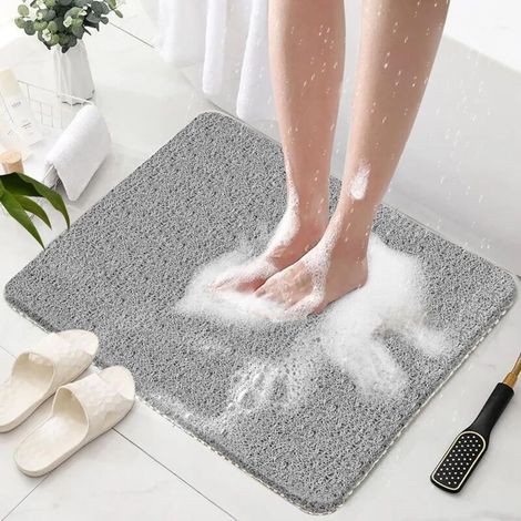 Tappetino antiscivolo grigio per doccia 60x60 cm, tappetino antiscivolo da bagno con scarico, morbido tappetino da bagno in PVC antimuffa, tappetino per pavimento del bagno Wet. (1/5)