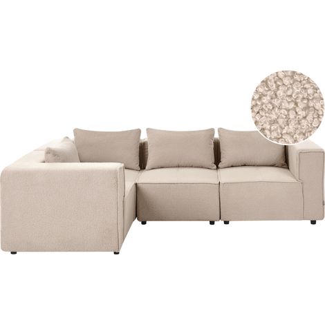 Sofá esquinero derecho moderno 4 plazas modular tapizado de bouclé beige Axebo (1/5)