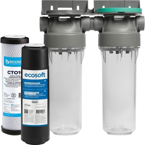 Filtre à eau double 9' 3/4 + pack charbon actif filtration de l'eau sous-évier - connexion 3/4'