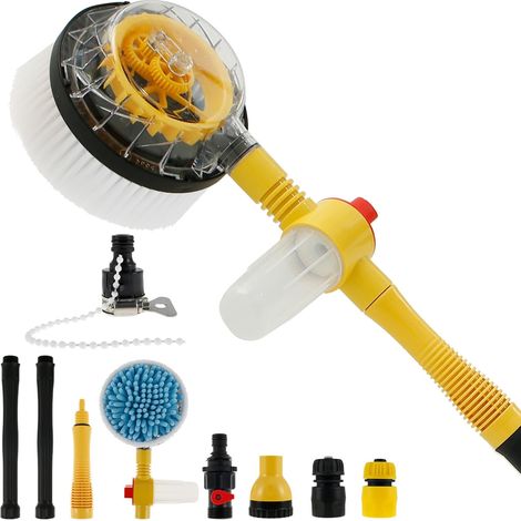 Rotierende Waschbürste 100cm Autowaschbürste mit Stiel 360° Rotierende Autopflege Waschbürste mit Seife Reservoir Hochdruck Wasserpistolen Auto Waschbürsten Set zum Waschen Autos Wänden Fenstern (1/5)