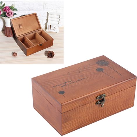 Boîte à Couture Vintage en Bois de Pin DIY avec Motif Taraxacum pour Organiser Fil et Aiguilles - Dimensions 22.5x14.5x10cm (1/5)
