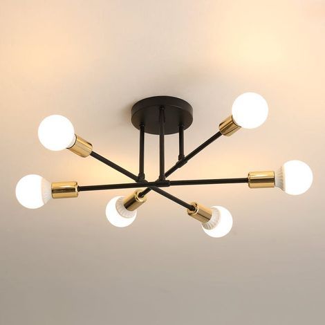 Plafonnier salon industriel,Luminaire salon,Lustre Vintage Industriel à 6 Lumières avec Douilles E27 pour,Idéal pour salon, chambre et cuisine (1/5)