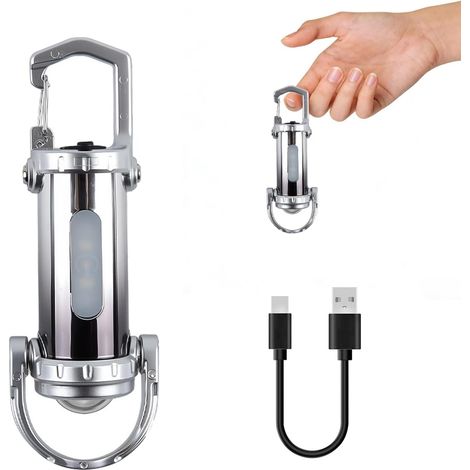 Torcia a LED ricaricabile, impermeabile, per casa, mini torcia a LED ultra luminosa, per auto, viaggi, lavori all'aperto, campeggio (argento) (1/5)