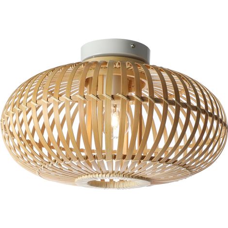 luminaire Manille, plafonnier en métal et bambou, abat-jour naturel, lampe de plafond pour salle de bain, chambre, restaurant, entrée, couloir, E27, diam. 38cm (1/5)