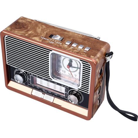 Radio Vintage Multifonctionnelle AM FM SW Bande Horloge Lampe de Poche Haut-parleurRétro avec Lampe de Poche LED, Fonction Horloge, Apparence Vintage pour Le Bureau deà Domicile (1/5)