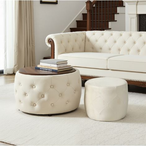Tabourets gigognes rangement 58 cm velours beige OKMYHOME (1/5)
