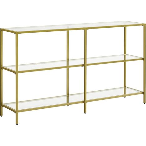 Mesa consola recibidor estante de 3 niveles de vidrio templado 130 x 30 x 73 cm marco de metal estilo moderno para entrada salón dormitorio dorado 120002965 (1/3)