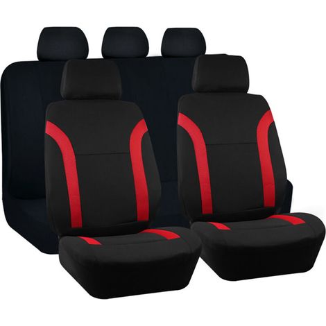 Atmungsaktive Autositzbezüge aus Netzgewebe und Polyester – 2 Vordersitze, Schwarz/Rot – Ästhetischer Schutz und Komfort (1/4)