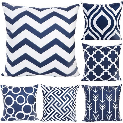 AIDUCHO Super Doux Housse De Coussin Canapé Taie D'oreiller De Voiture Maison Lit Décor 45 X 45cm, Set De 6 (Motif Bleu Foncé) (1/5)