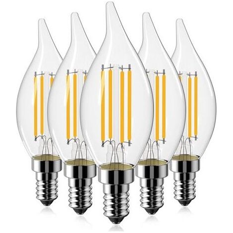 Lot de 5 ampoules LED à filament E14, 4 W (équivalent 40 W), ampoules à vis vintage SES, blanc chaud 2700 K, 400 lumens, intensité non variable [Classe énergétique A+] (1/5)