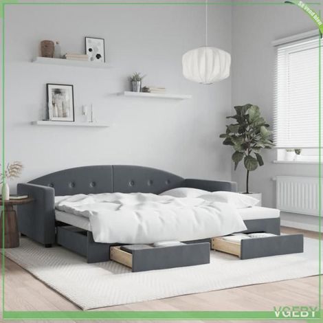 Lit de jour - 3197350 - 90x200 cm - Lit gigogne - 2 tiroirs - Velours gris foncé (1/5)