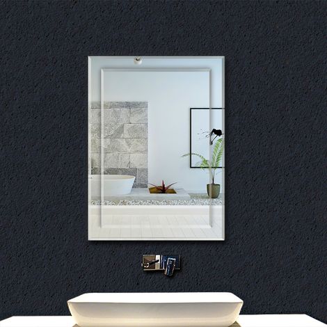Acezanble Bathroom Mirror 50x70cm Unframe Frameless Wall Mirror Double Layer Glass (1/5)
