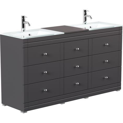 Stand Doppel Badmöbel Vitro Klassik inkl. Glasbecken schwarz (1/5)
