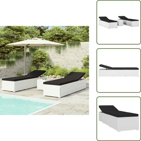 3-tlg. Garten-Sonnenliegen mit Teetisch Poly Rattan Weiß - Sonnenliege - Gartenmöbel - Lounge Möbel - Rattan Gartenmöbel - Outdoor Möbel (1/5)