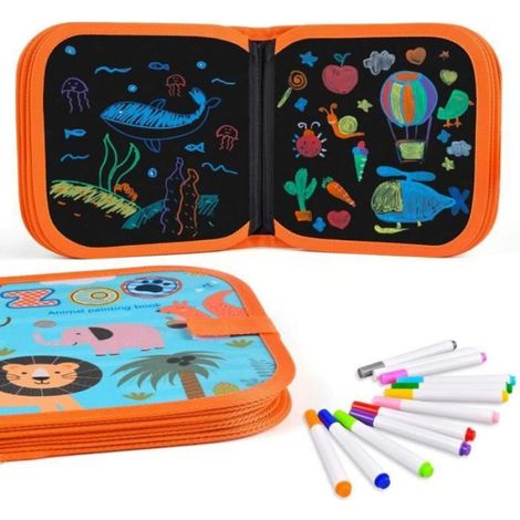 Livre de Coloriage Effaçable - Non spécifié - 14 Pages - 12 Crayons - Portable - Noir (1/4)