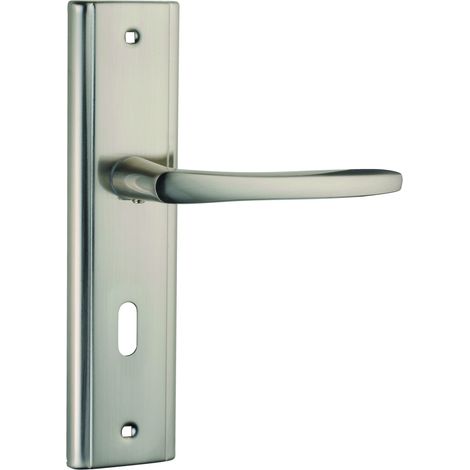 THIRARD - Ensemble de poignées pour porte de chambre Eliade trou de clé carré 8mm, entr'axes 170mm, nickel satiné - THIRARD