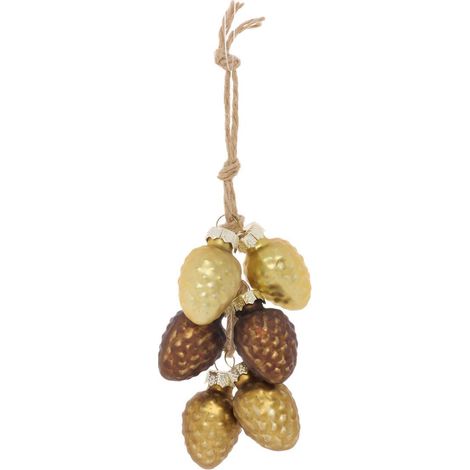 Decorazione da appendere in forma di abete con grappolo di pigne in vetro dorato, 11 cm - Feeric lights & christmas